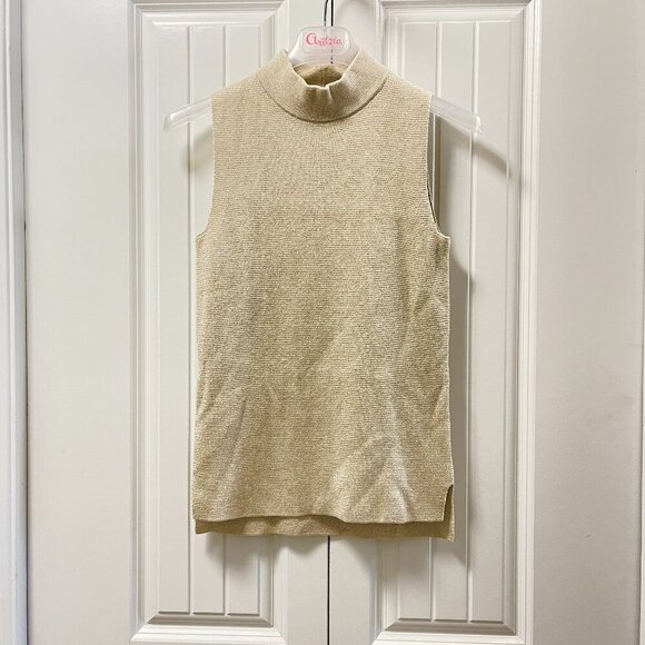 Banana Republic Sleeveless Shimmer Mock Neck Knit Top Beige – XS - Picture 3 of 9